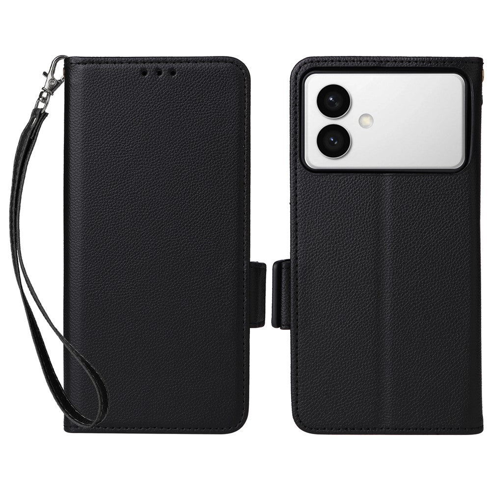 For-Samsung-Galaxy-S26-Edge-Case-Litchi-Texture-Wallet-Leather-Phone-Cover-with-Wrist-Strap-Black