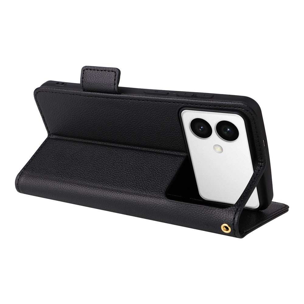 For-Samsung-Galaxy-S26-Edge-Case-Litchi-Texture-Wallet-Leather-Phone-Cover-with-Wrist-Strap-Black