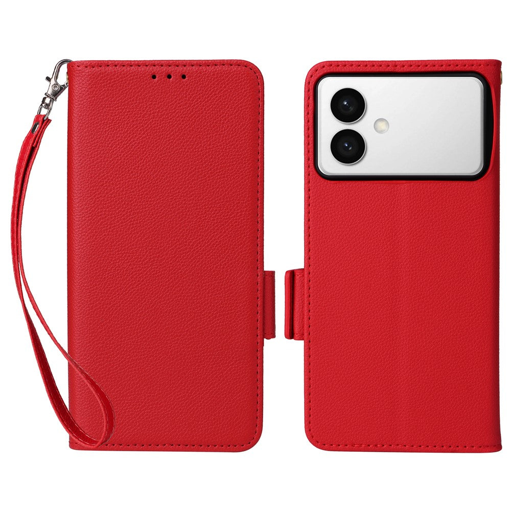 For-Samsung-Galaxy-S26-Edge-Case-Litchi-Texture-Wallet-Leather-Phone-Cover-with-Wrist-Strap-Red