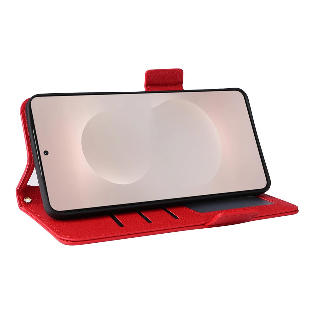 For-Samsung-Galaxy-S26-Edge-Case-Litchi-Texture-Wallet-Leather-Phone-Cover-with-Wrist-Strap-Red