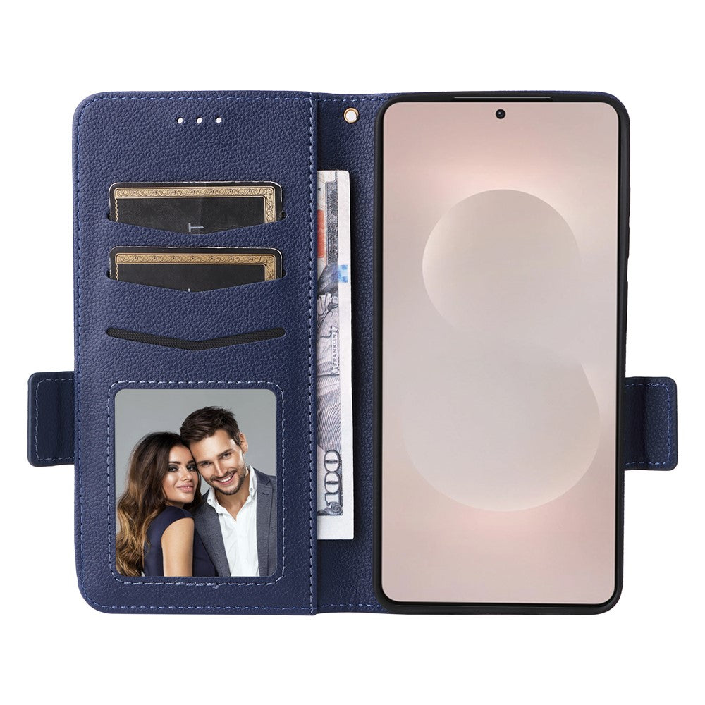 For-Samsung-Galaxy-S26-Edge-Case-Litchi-Texture-Wallet-Leather-Phone-Cover-with-Wrist-Strap-Dark-Blue