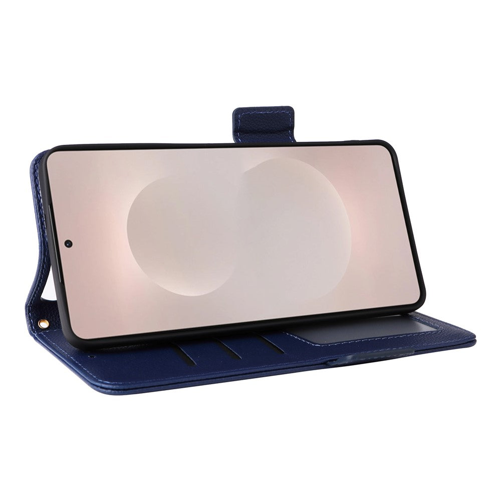 For-Samsung-Galaxy-S26-Edge-Case-Litchi-Texture-Wallet-Leather-Phone-Cover-with-Wrist-Strap-Dark-Blue