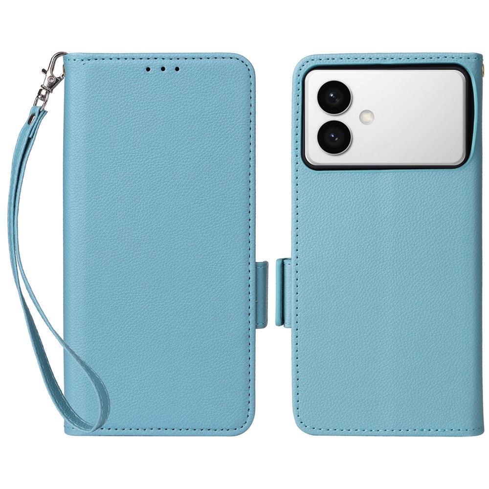 For-Samsung-Galaxy-S26-Edge-Case-Litchi-Texture-Wallet-Leather-Phone-Cover-with-Wrist-Strap-Baby-Blue