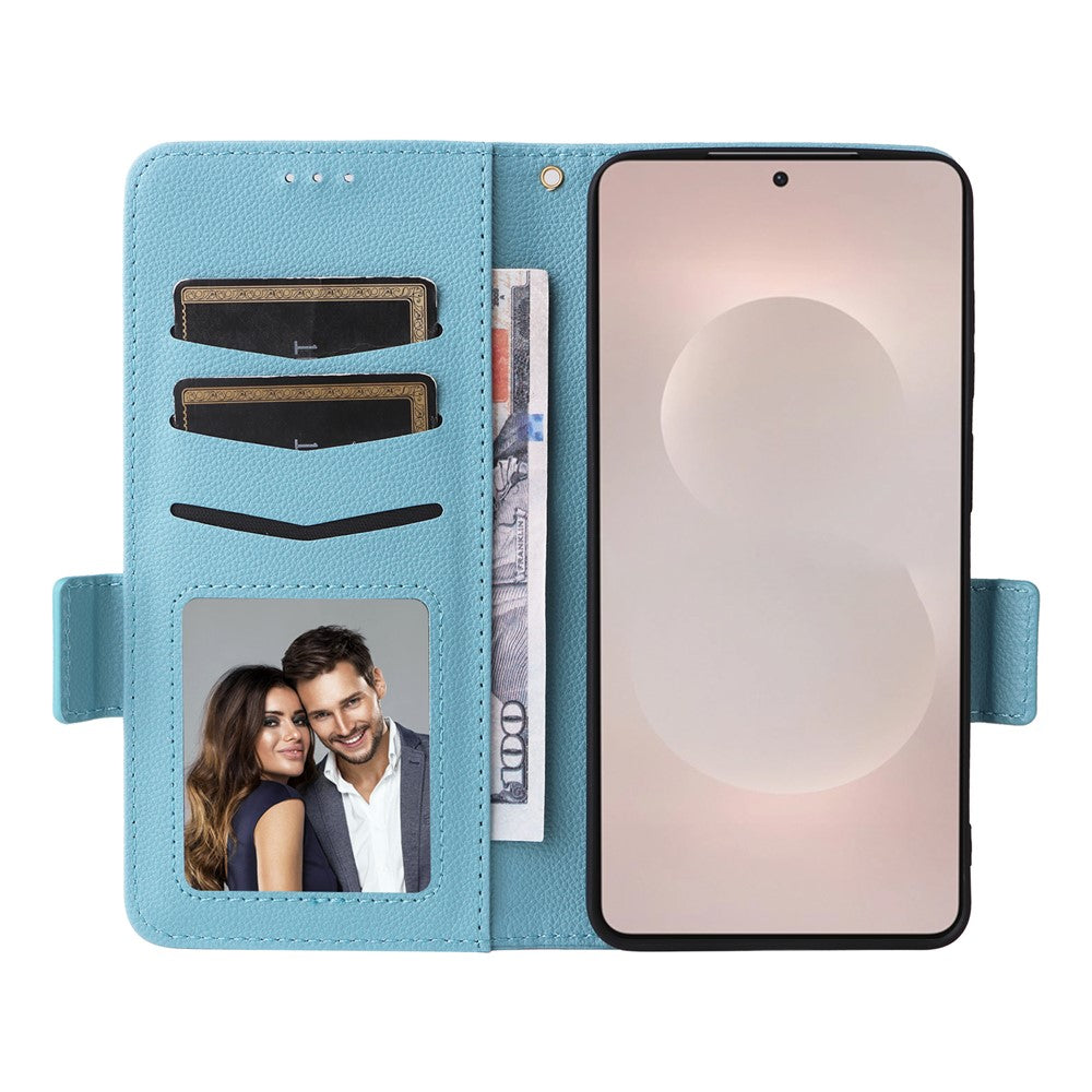 For-Samsung-Galaxy-S26-Edge-Case-Litchi-Texture-Wallet-Leather-Phone-Cover-with-Wrist-Strap-Baby-Blue
