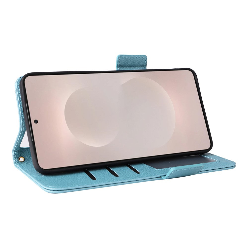 For-Samsung-Galaxy-S26-Edge-Case-Litchi-Texture-Wallet-Leather-Phone-Cover-with-Wrist-Strap-Baby-Blue