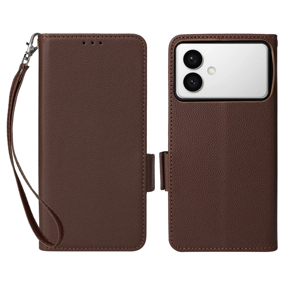 For-Samsung-Galaxy-S26-Edge-Case-Litchi-Texture-Wallet-Leather-Phone-Cover-with-Wrist-Strap-Brown