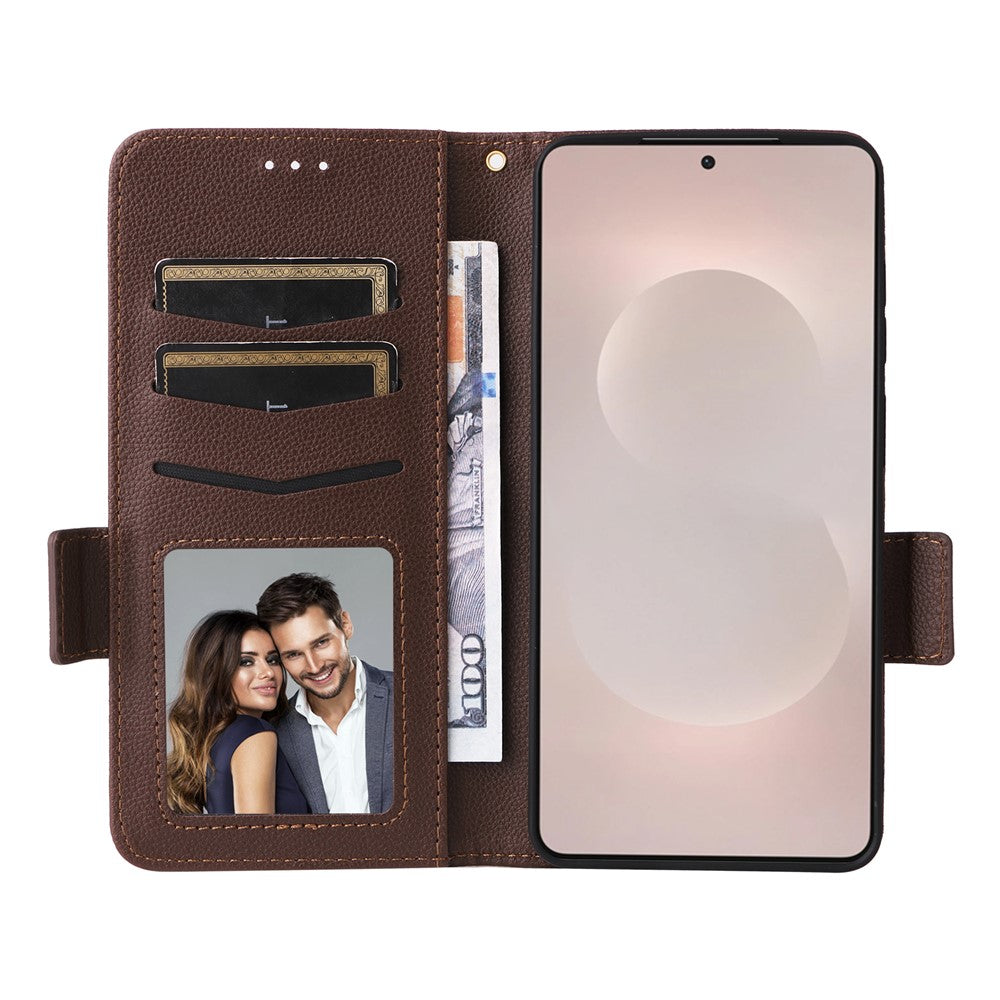 For-Samsung-Galaxy-S26-Edge-Case-Litchi-Texture-Wallet-Leather-Phone-Cover-with-Wrist-Strap-Brown