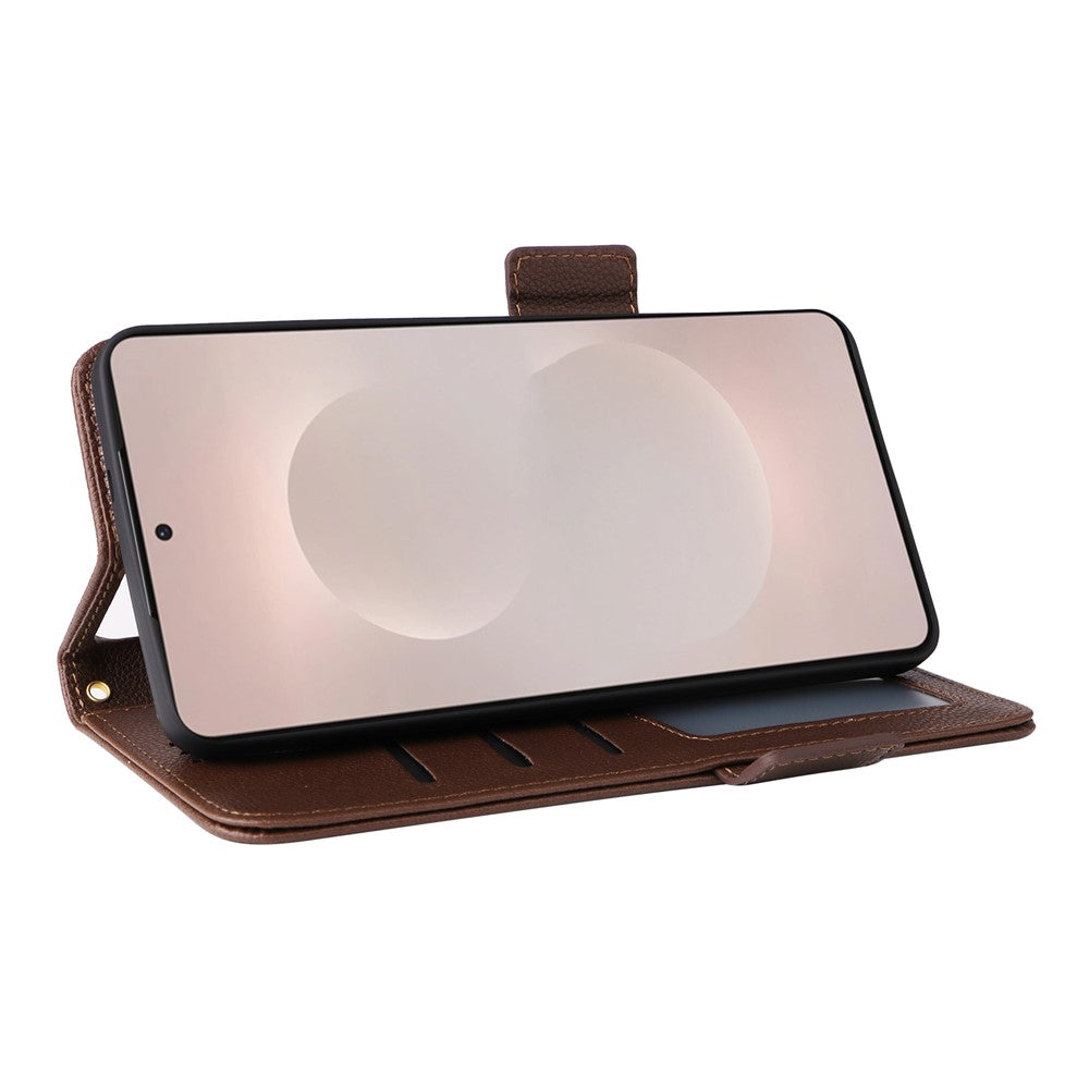 For-Samsung-Galaxy-S26-Edge-Case-Litchi-Texture-Wallet-Leather-Phone-Cover-with-Wrist-Strap-Brown