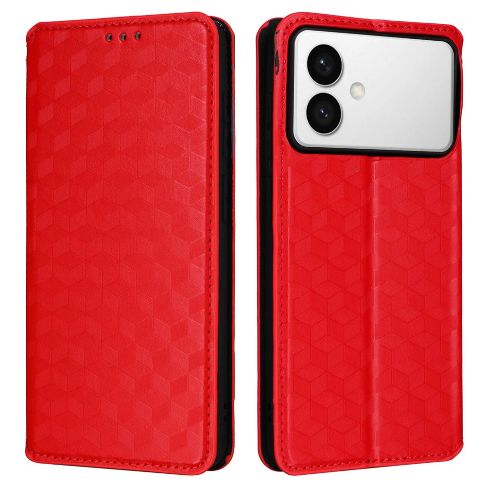For-Samsung-Galaxy-S26-Edge-Case-Wallet-Rhombus-Imprinted-Leather-Phone-Cover-Red