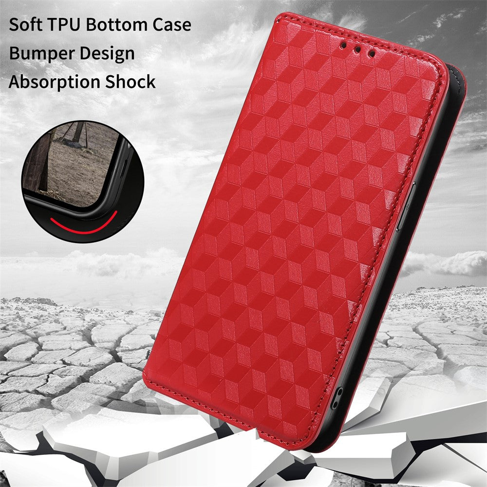 For-Samsung-Galaxy-S26-Edge-Case-Wallet-Rhombus-Imprinted-Leather-Phone-Cover-Red