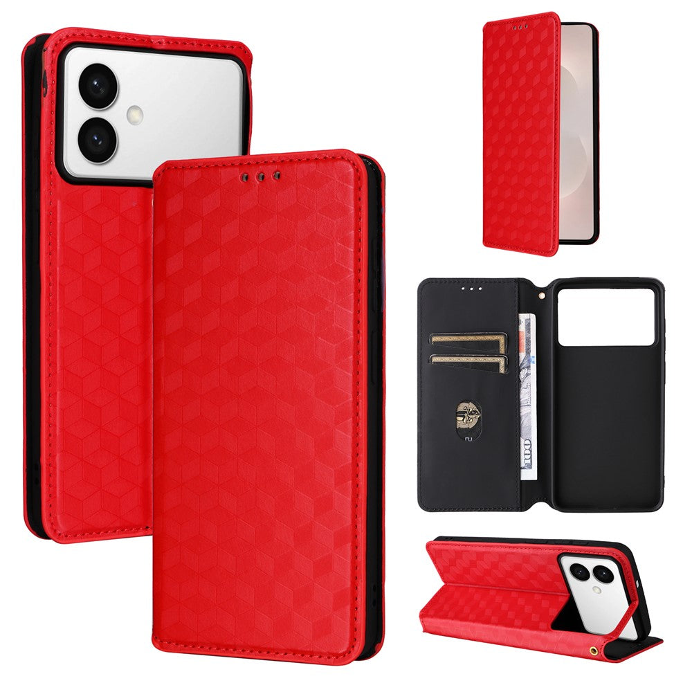 For-Samsung-Galaxy-S26-Edge-Case-Wallet-Rhombus-Imprinted-Leather-Phone-Cover-Red
