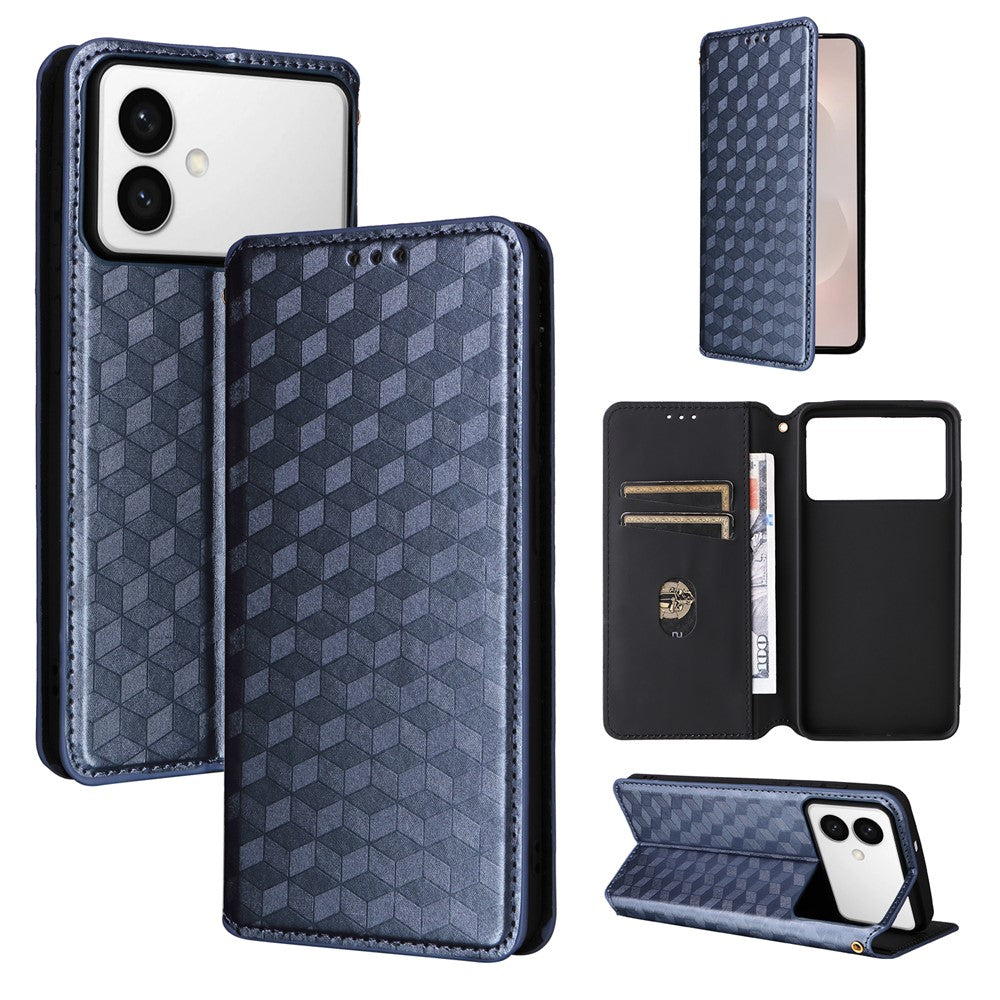 For-Samsung-Galaxy-S26-Edge-Case-Wallet-Rhombus-Imprinted-Leather-Phone-Cover-Blue