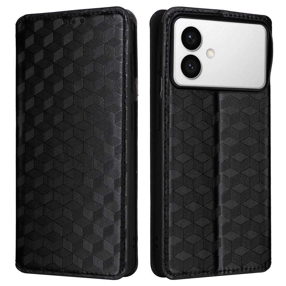 For-Samsung-Galaxy-S26-Edge-Case-Wallet-Rhombus-Imprinted-Leather-Phone-Cover-Black
