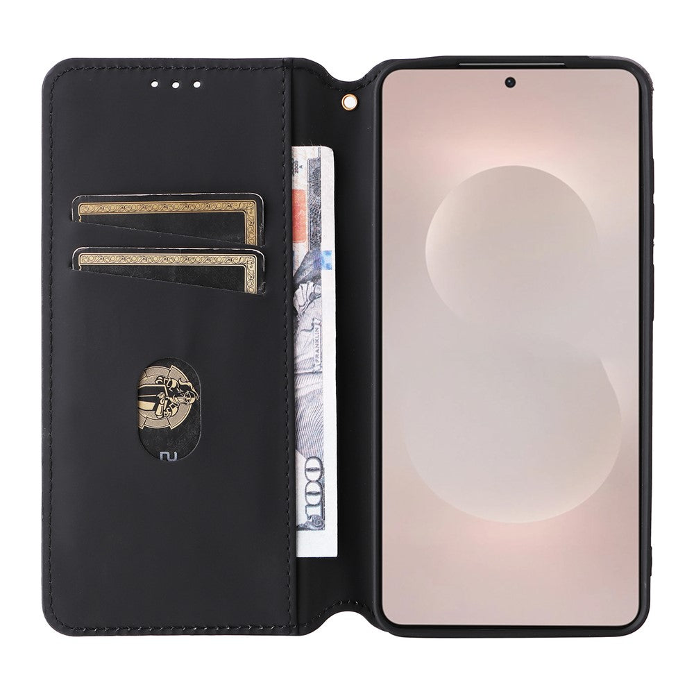 For-Samsung-Galaxy-S26-Edge-Case-Wallet-Rhombus-Imprinted-Leather-Phone-Cover-Black