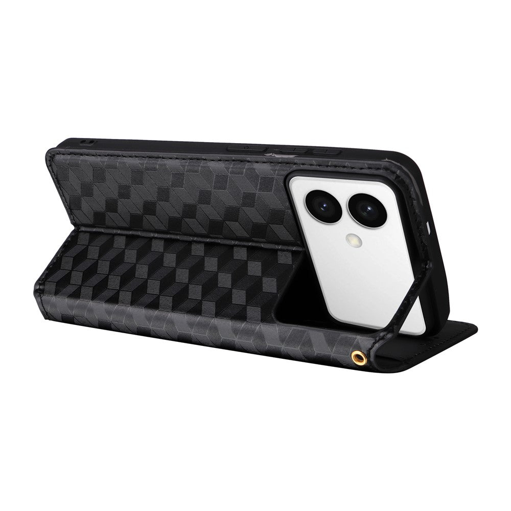 For-Samsung-Galaxy-S26-Edge-Case-Wallet-Rhombus-Imprinted-Leather-Phone-Cover-Black