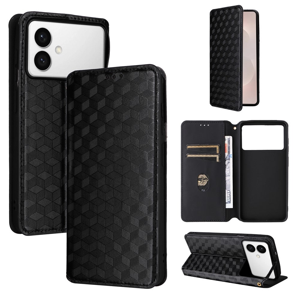 For-Samsung-Galaxy-S26-Edge-Case-Wallet-Rhombus-Imprinted-Leather-Phone-Cover-Black