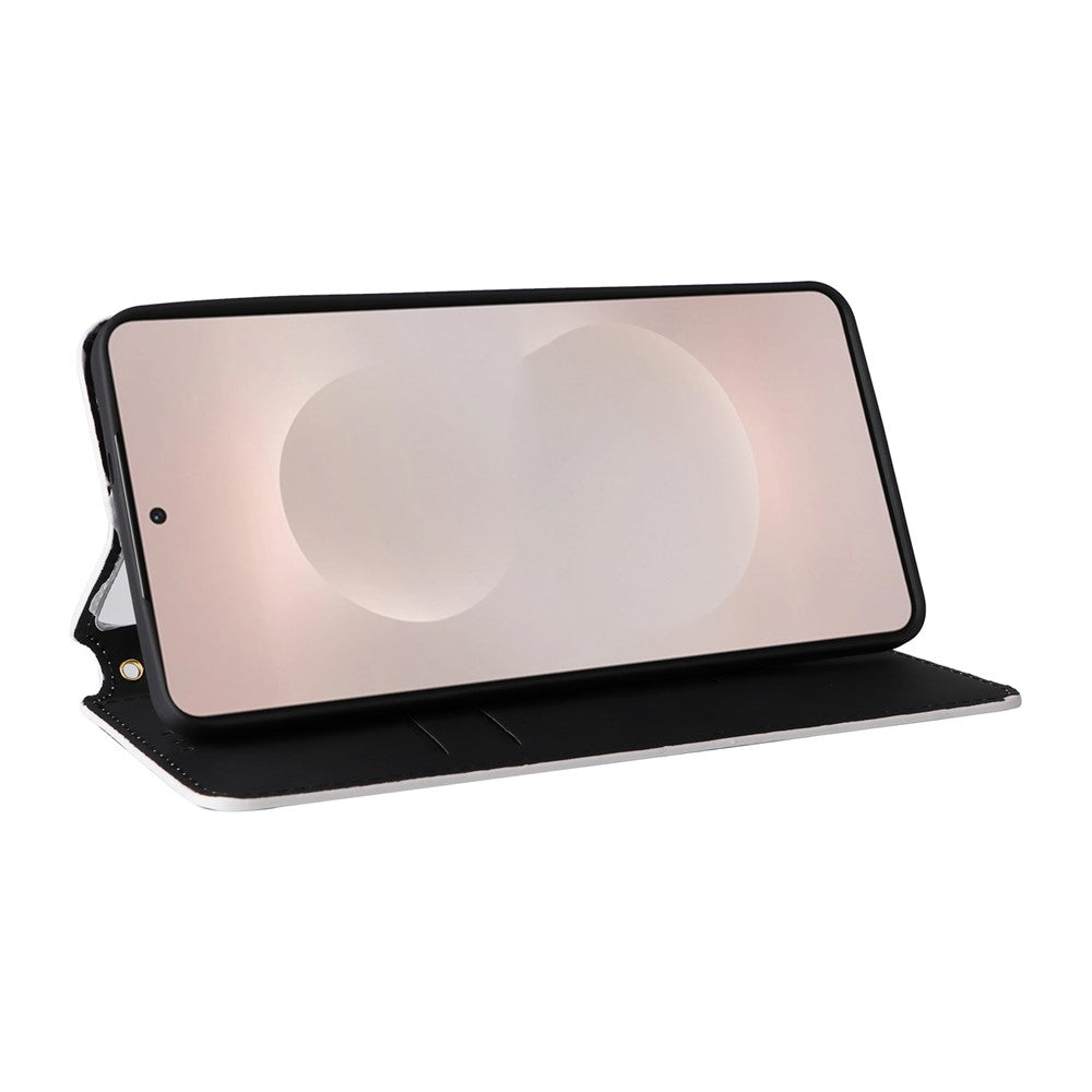 For-Samsung-Galaxy-S26-Edge-Case-Wallet-Rhombus-Imprinted-Leather-Phone-Cover-Silver