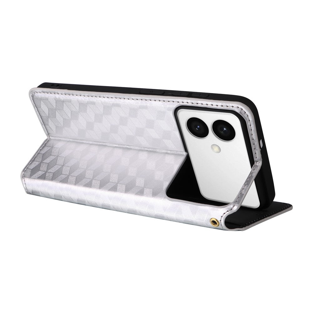 For-Samsung-Galaxy-S26-Edge-Case-Wallet-Rhombus-Imprinted-Leather-Phone-Cover-Silver