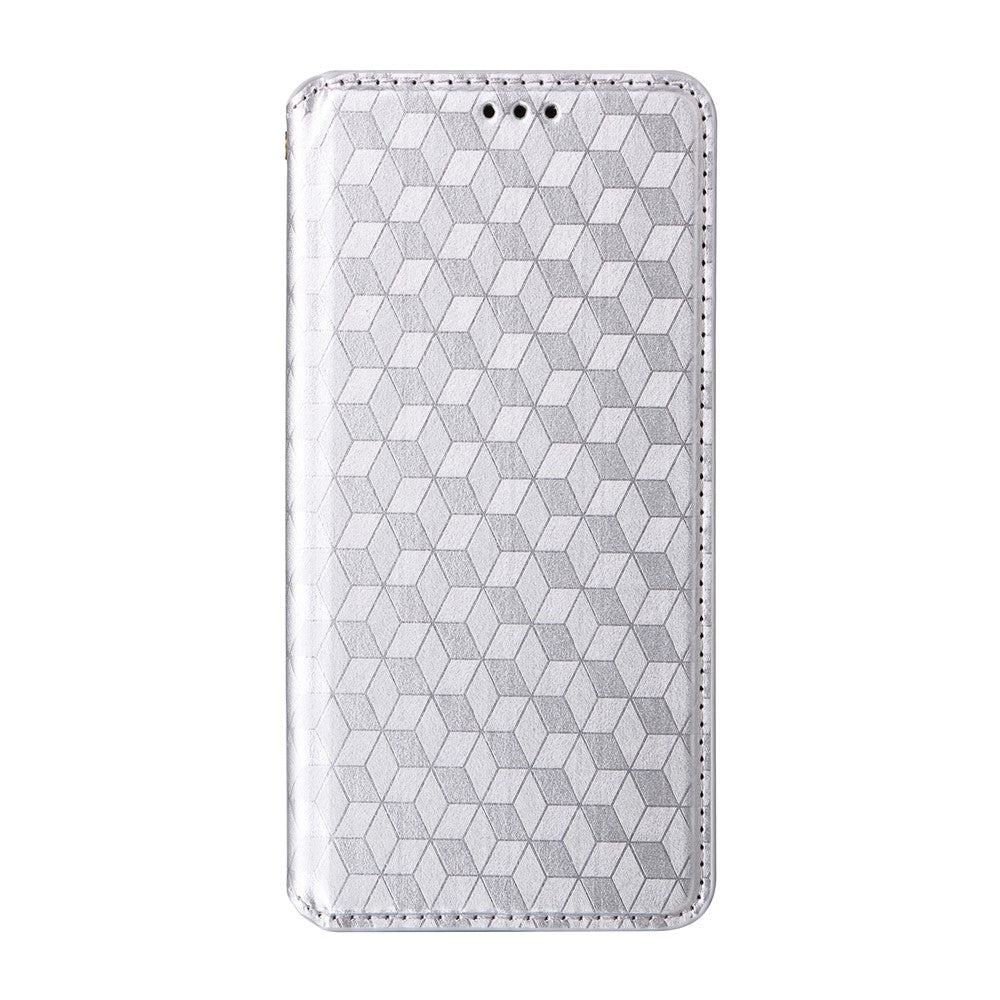 For-Samsung-Galaxy-S26-Edge-Case-Wallet-Rhombus-Imprinted-Leather-Phone-Cover-Silver