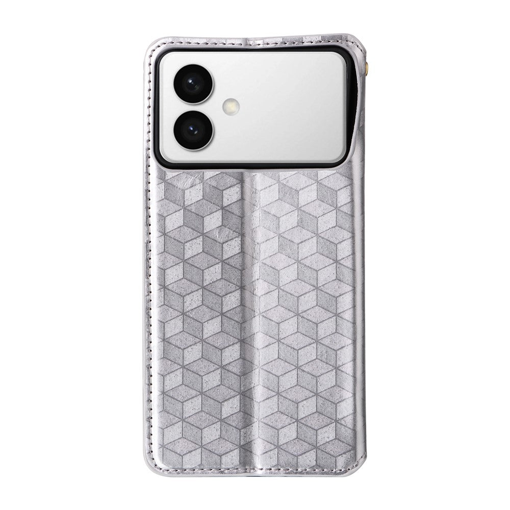 For-Samsung-Galaxy-S26-Edge-Case-Wallet-Rhombus-Imprinted-Leather-Phone-Cover-Silver