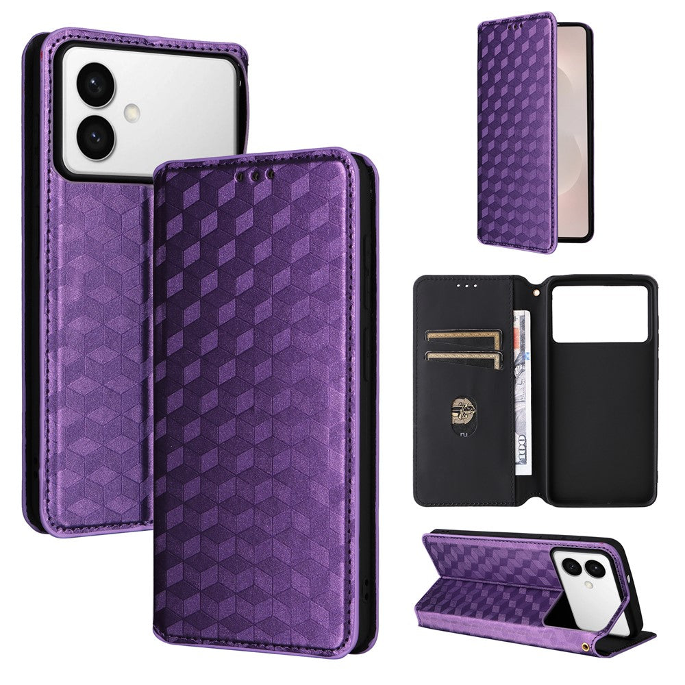 For-Samsung-Galaxy-S26-Edge-Case-Wallet-Rhombus-Imprinted-Leather-Phone-Cover-Purple
