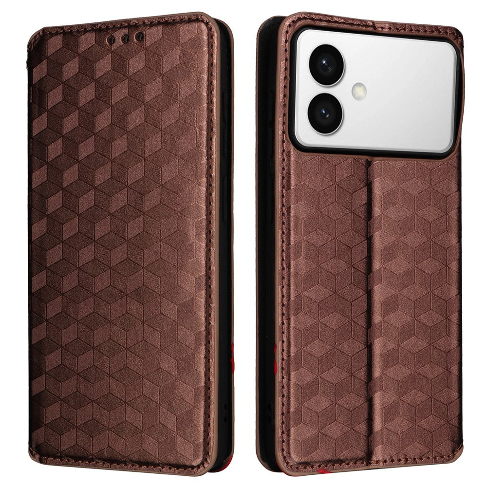 For-Samsung-Galaxy-S26-Edge-Case-Wallet-Rhombus-Imprinted-Leather-Phone-Cover-Brown