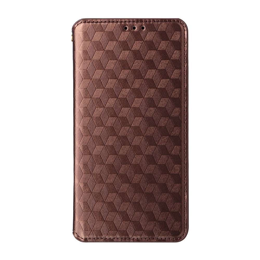 For-Samsung-Galaxy-S26-Edge-Case-Wallet-Rhombus-Imprinted-Leather-Phone-Cover-Brown
