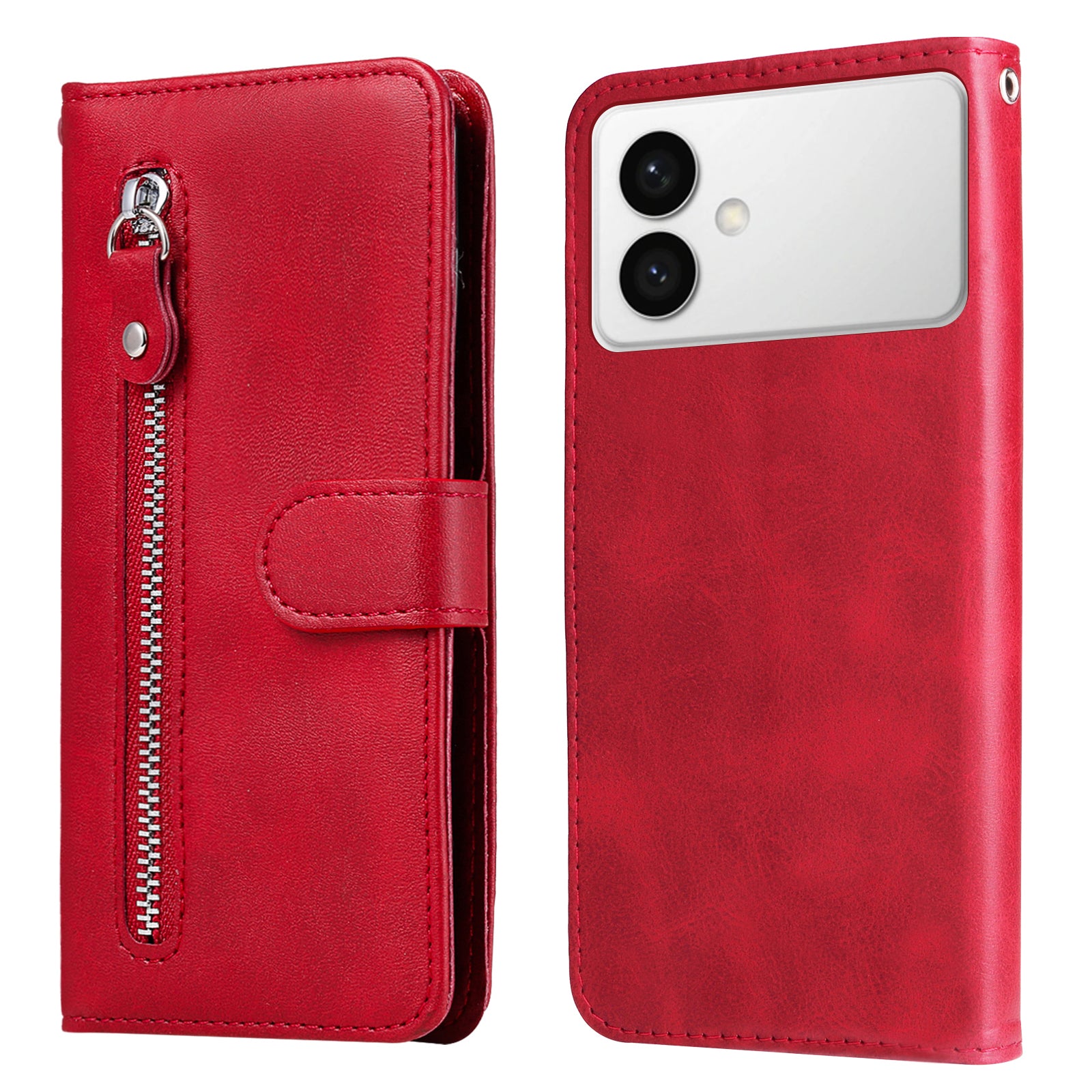 For-Samsung-Galaxy-S26-Edge-PU-Leather-Cases-with-Zipper-Pocket-Wallet-Phone-Cover-Stand-Red
