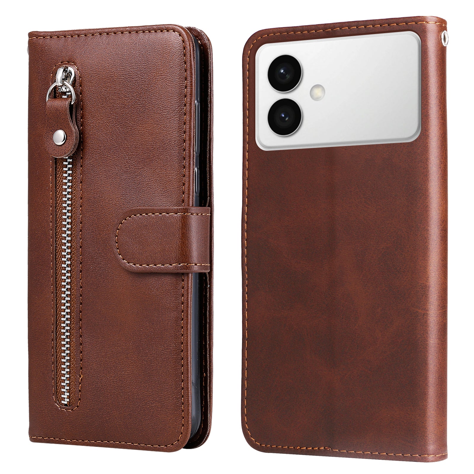 For-Samsung-Galaxy-S26-Edge-PU-Leather-Cases-with-Zipper-Pocket-Wallet-Phone-Cover-Stand-Brown