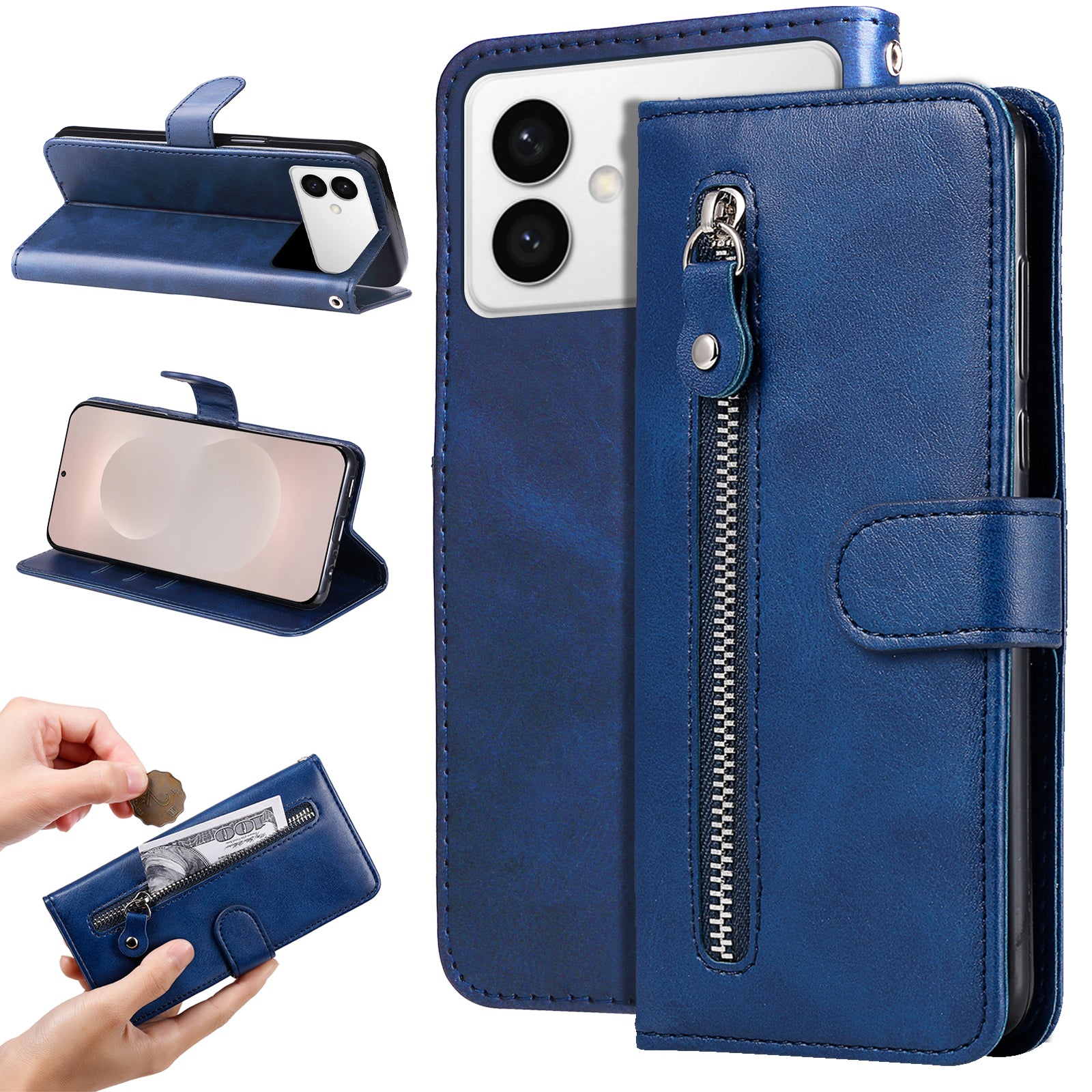 For-Samsung-Galaxy-S26-Edge-PU-Leather-Cases-with-Zipper-Pocket-Wallet-Phone-Cover-Stand-Blue