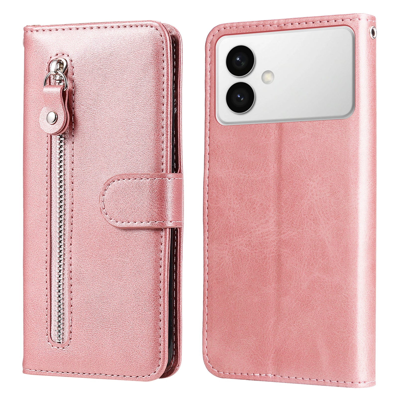 For-Samsung-Galaxy-S26-Edge-PU-Leather-Cases-with-Zipper-Pocket-Wallet-Phone-Cover-Stand-Pink