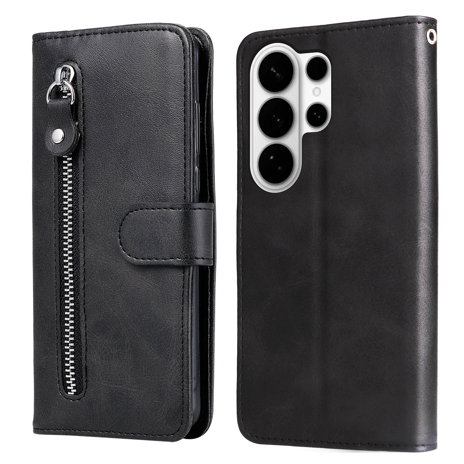For-Samsung-Galaxy-S26-Ultra-PU-Leather-Cases-with-Zipper-Pocket-Wallet-Phone-Cover-Stand-Black
