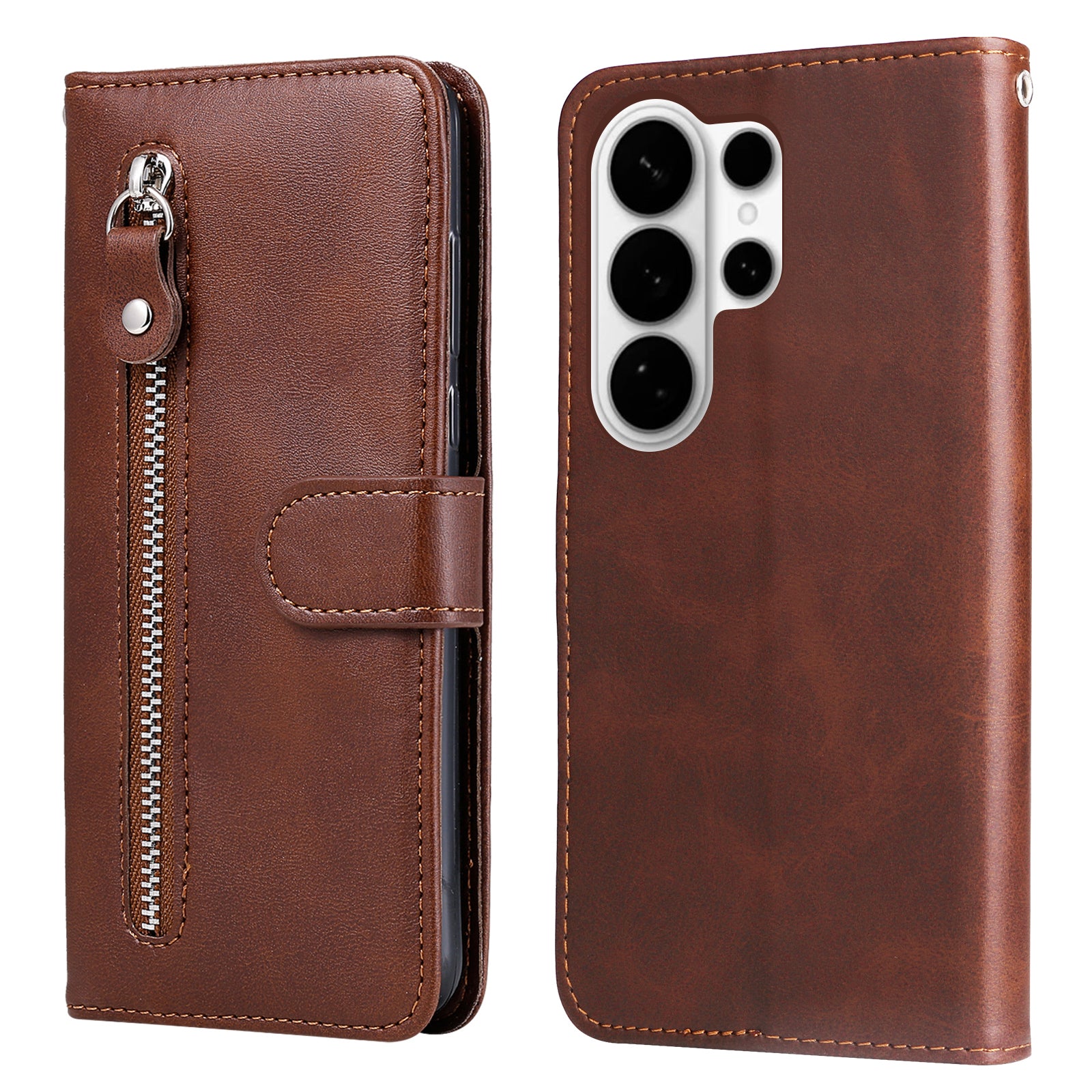 For-Samsung-Galaxy-S26-Ultra-PU-Leather-Cases-with-Zipper-Pocket-Wallet-Phone-Cover-Stand-Brown