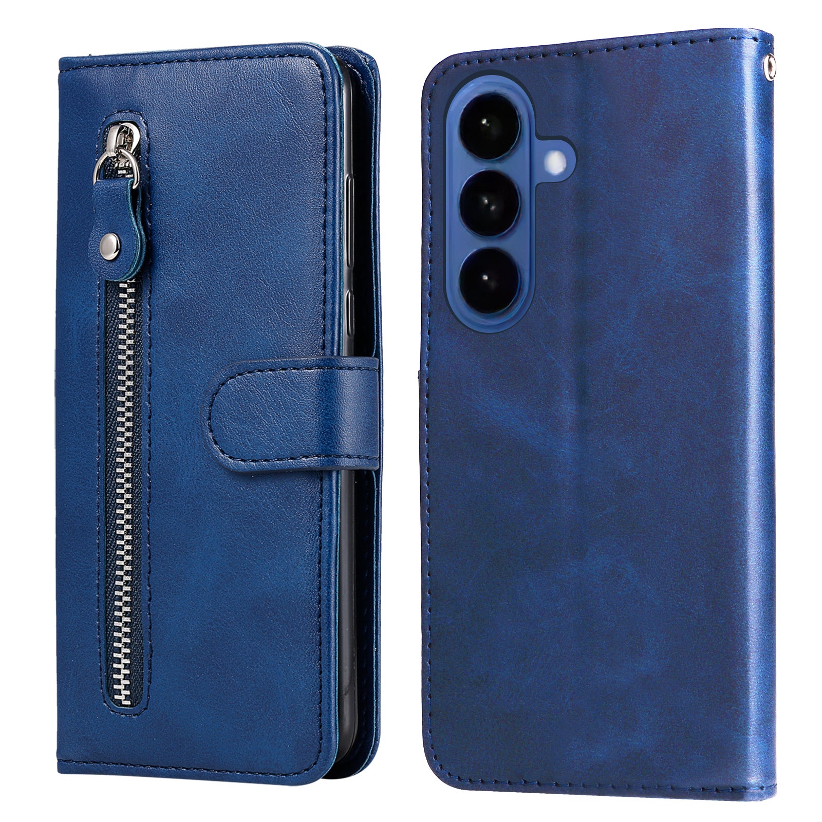 For-Samsung-Galaxy-S26-/-S26-Pro-PU-Leather-Cases-with-Zipper-Pocket-Wallet-Phone-Cover-Stand-Blue