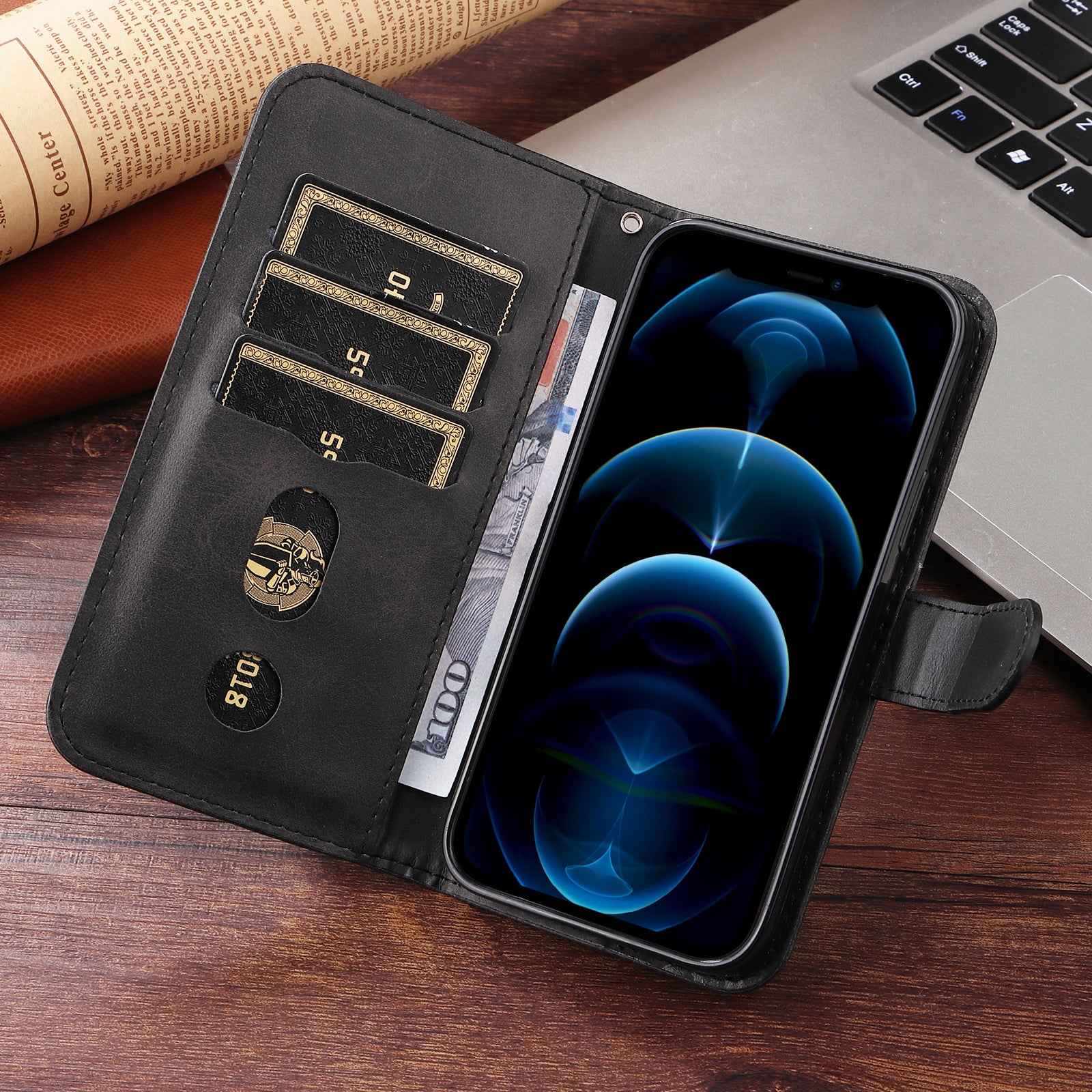 For Xiaomi 17 Pro PU Leather Cases with Zipper Pocket Wallet Phone Cover Stand - Black