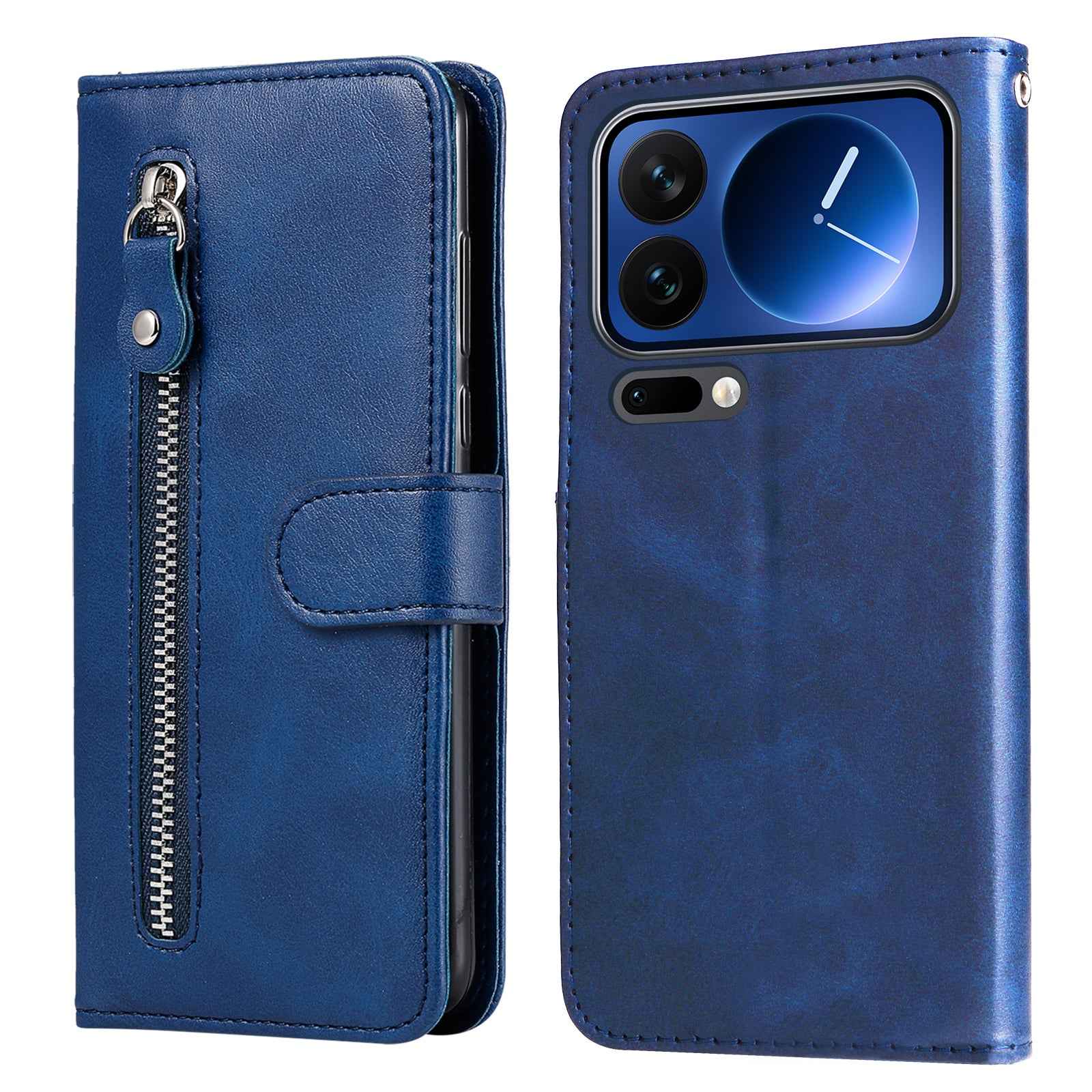 For Xiaomi 17 Pro PU Leather Cases with Zipper Pocket Wallet Phone Cover Stand - Blue