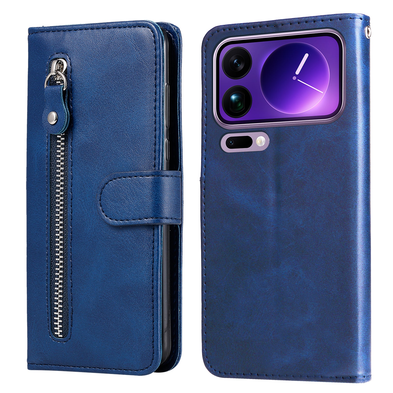 For Xiaomi 17 Pro Max PU Leather Cases with Zipper Pocket Wallet Phone Cover Stand - Blue