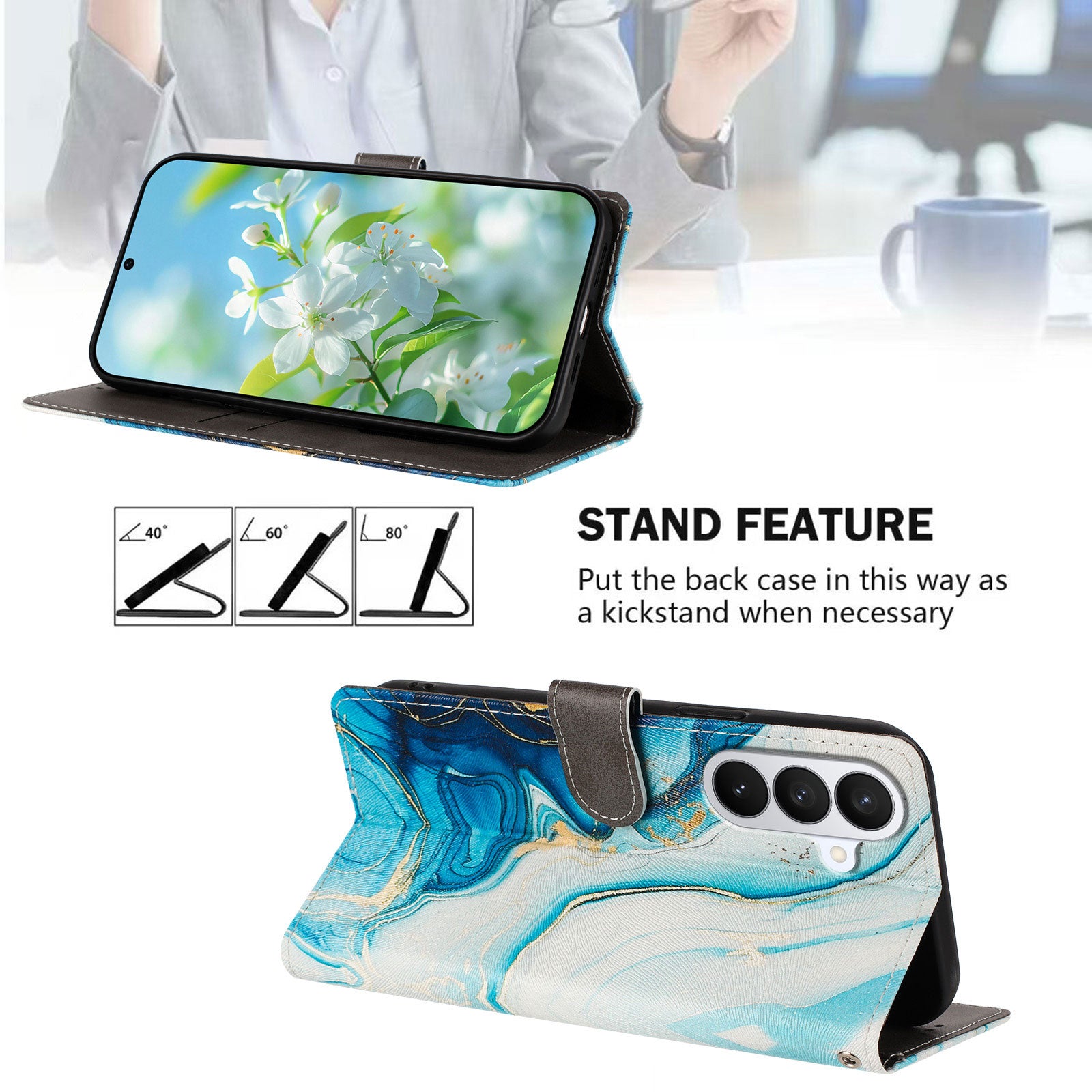 For-Samsung-Galaxy-S26-/-S26-Pro-Case-Pattern-Print-PU-Leather-Wallet-Phone-Cover-with-Wrist-Strap-Blue-Marble