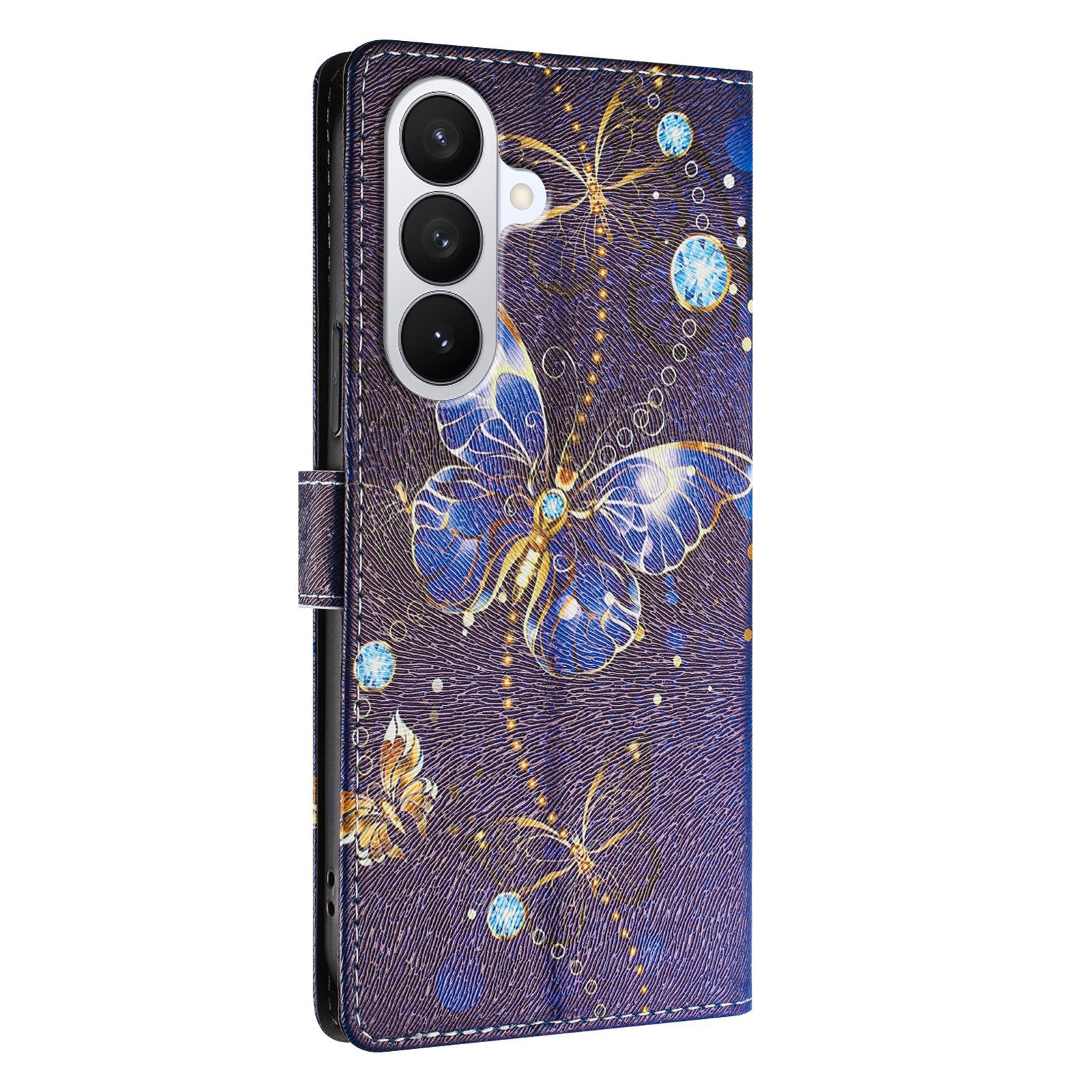 For-Samsung-Galaxy-S26-/-S26-Pro-Case-Pattern-Print-PU-Leather-Wallet-Phone-Cover-with-Wrist-Strap-Blue-Butterfly