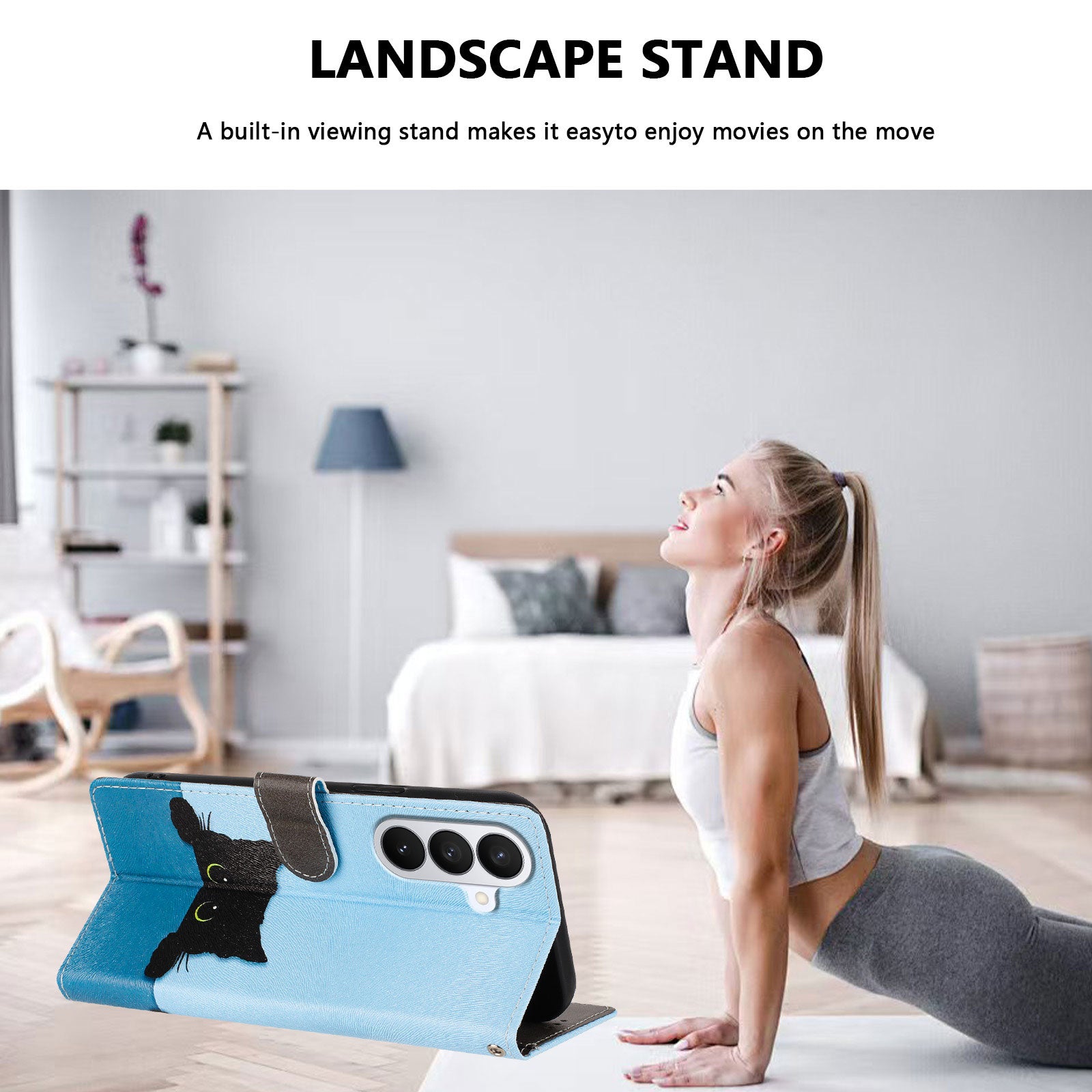 For-Samsung-Galaxy-S26-/-S26-Pro-Case-Pattern-Print-PU-Leather-Wallet-Phone-Cover-with-Wrist-Strap-Black-Cat