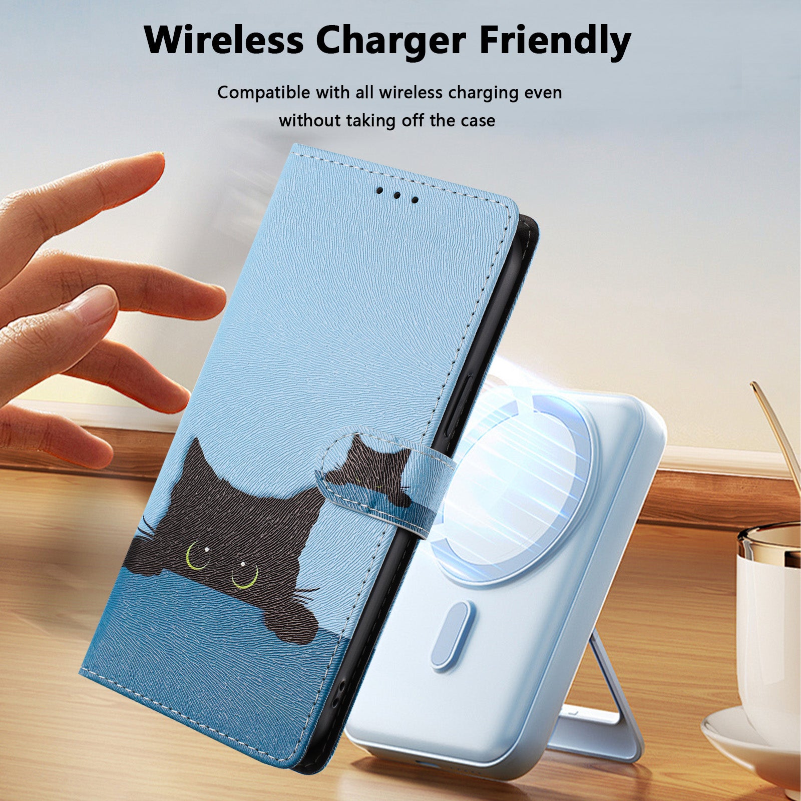 For-Samsung-Galaxy-S26-/-S26-Pro-Case-Pattern-Print-PU-Leather-Wallet-Phone-Cover-with-Wrist-Strap-Black-Cat