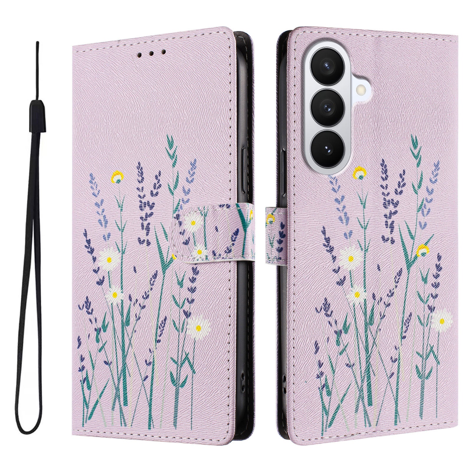 For-Samsung-Galaxy-S26-/-S26-Pro-Case-Pattern-Print-PU-Leather-Wallet-Phone-Cover-with-Wrist-Strap-Lavender