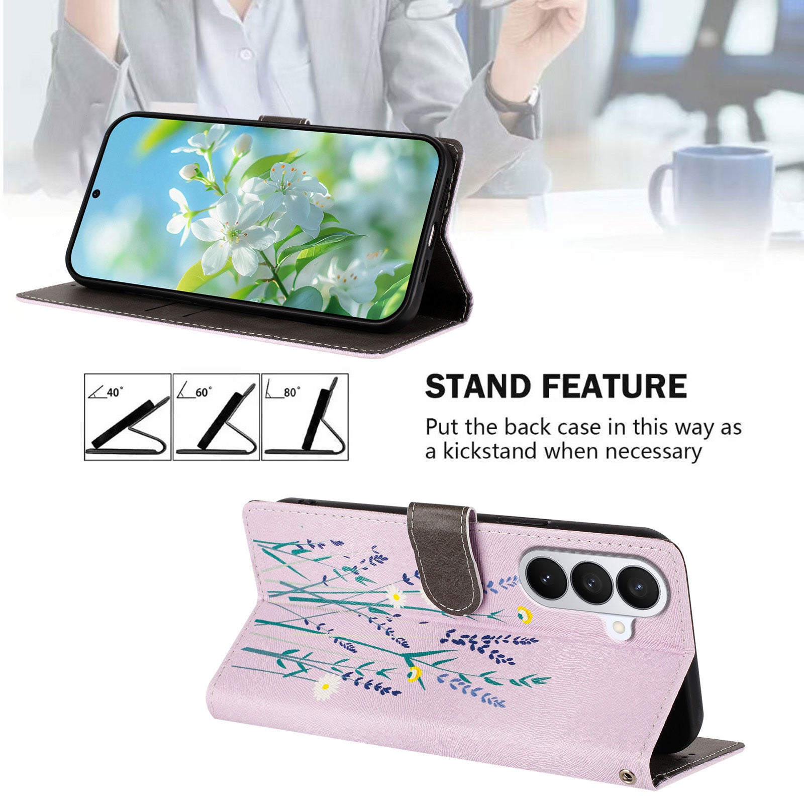 For-Samsung-Galaxy-S26-/-S26-Pro-Case-Pattern-Print-PU-Leather-Wallet-Phone-Cover-with-Wrist-Strap-Lavender