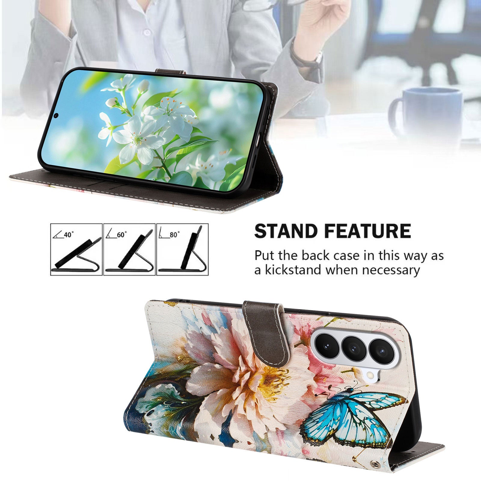 For-Samsung-Galaxy-S26-/-S26-Pro-Case-Pattern-Print-PU-Leather-Wallet-Phone-Cover-with-Wrist-Strap-Butterfly-/-Flower