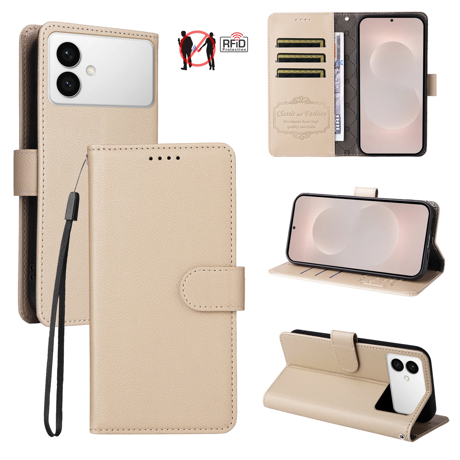 For-Samsung-Galaxy-S26-Edge-Case-RFID-Blocking-3-Card-Slots-PU-Leather-Phone-Cover-with-Wrist-Strap-Creamy-White