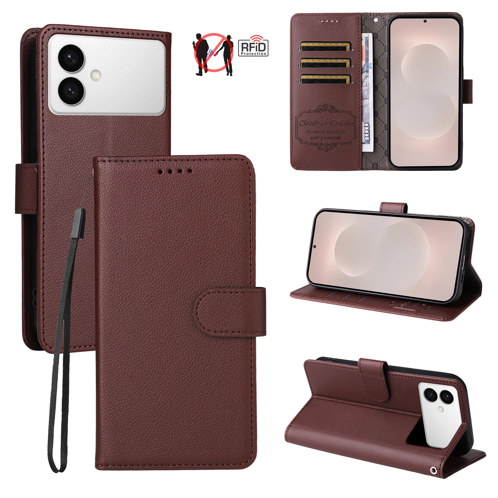 For-Samsung-Galaxy-S26-Edge-Case-RFID-Blocking-3-Card-Slots-PU-Leather-Phone-Cover-with-Wrist-Strap-Brown