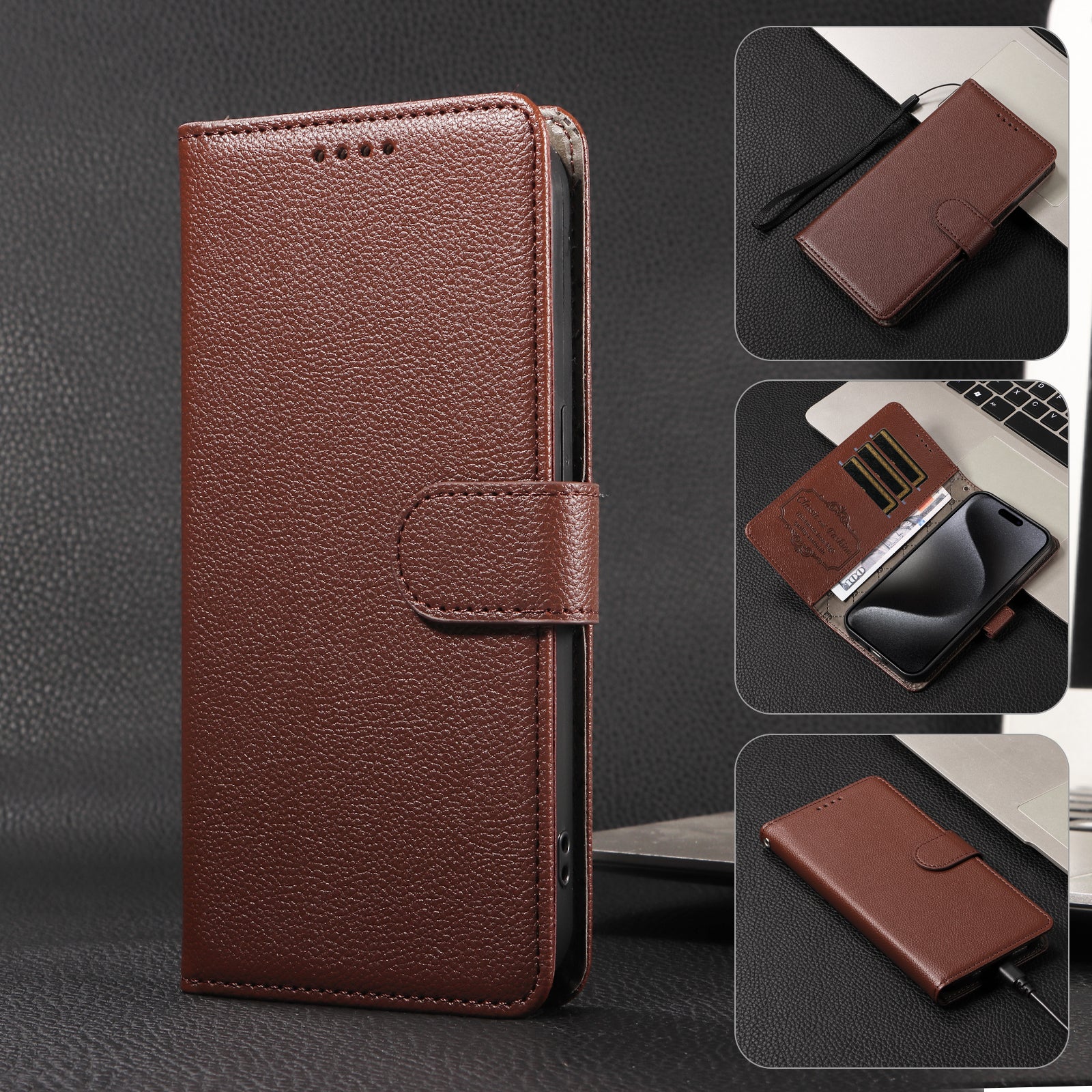 For-Samsung-Galaxy-S26-Edge-Case-RFID-Blocking-3-Card-Slots-PU-Leather-Phone-Cover-with-Wrist-Strap-Brown