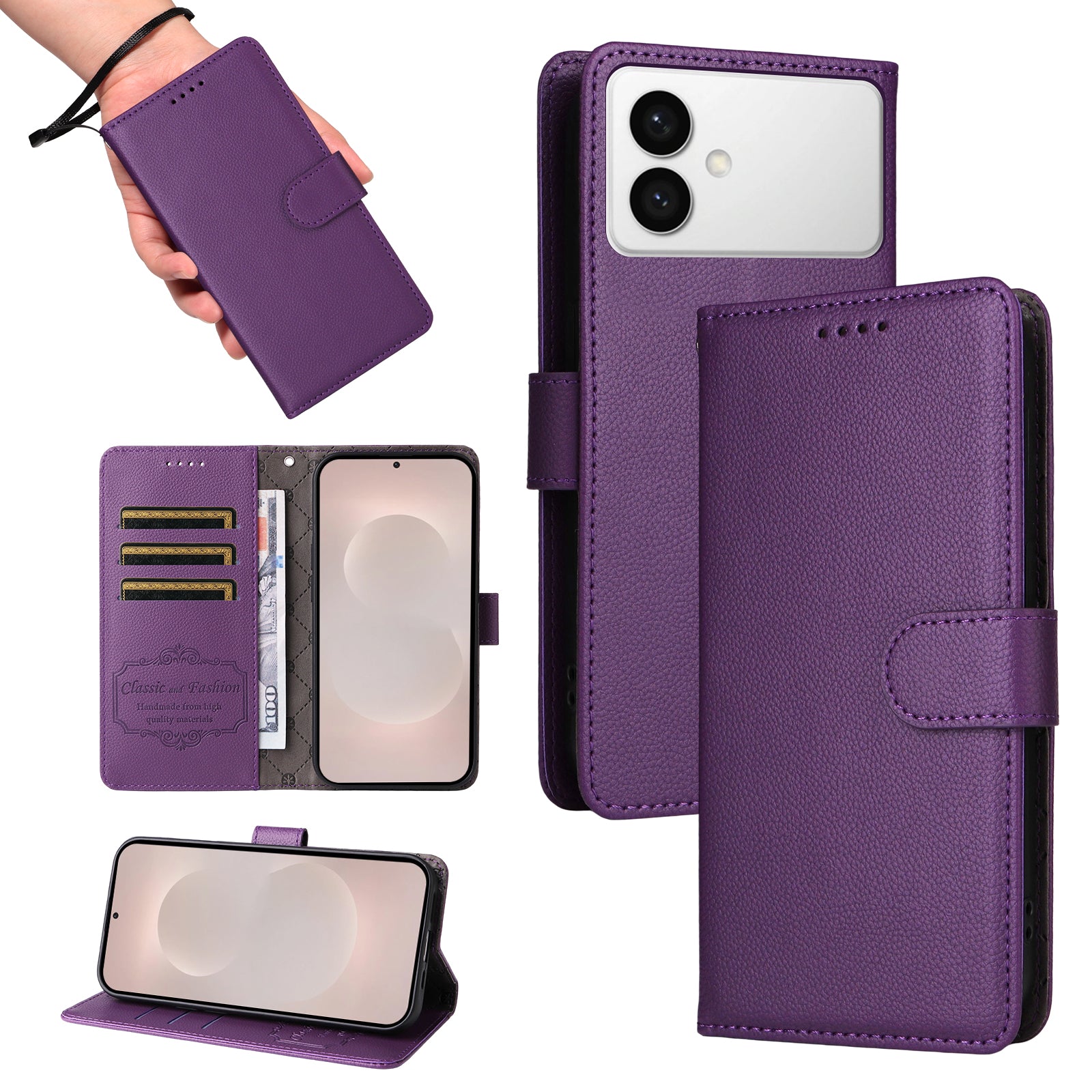 For-Samsung-Galaxy-S26-Edge-Case-RFID-Blocking-3-Card-Slots-PU-Leather-Phone-Cover-with-Wrist-Strap-Purple