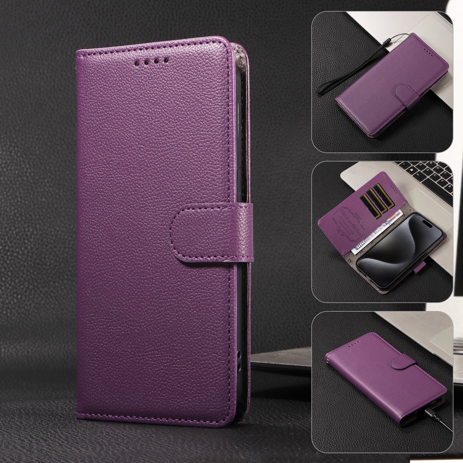 For-Samsung-Galaxy-S26-Edge-Case-RFID-Blocking-3-Card-Slots-PU-Leather-Phone-Cover-with-Wrist-Strap-Purple