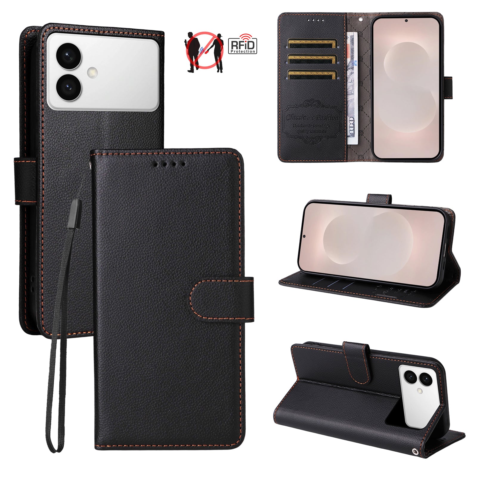 For-Samsung-Galaxy-S26-Edge-Case-RFID-Blocking-3-Card-Slots-PU-Leather-Phone-Cover-with-Wrist-Strap-Black